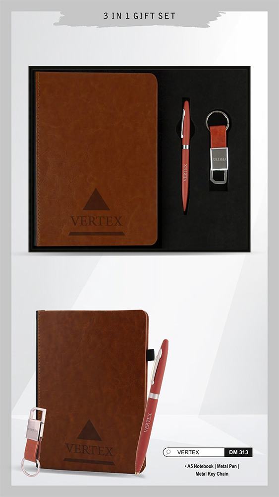 DM313 Vertex A5 Notebook Metal Pen And Metal Key Chain Gift Set