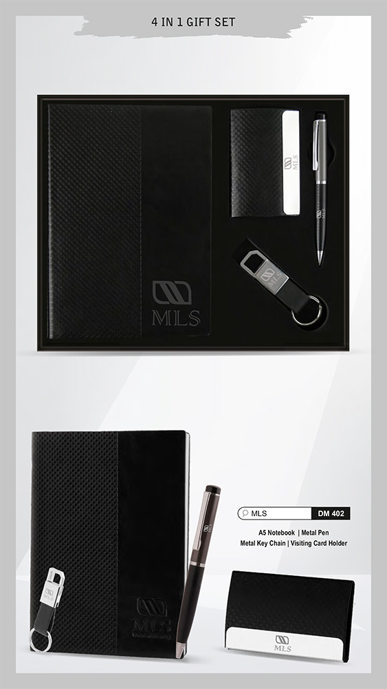 DM402 MLS A5 Notebook Metal Pen Metal Key Chain And Visiting Card Holder Gift Set