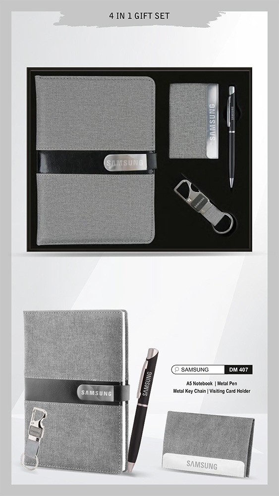 DM407 Samsung A5 Notebook Metal Pen Metal Key Chain And Visiting Card Holder Gift Set