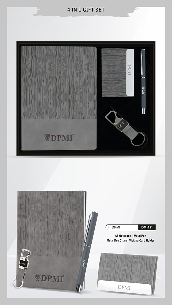DM411 DPMI A5 Notebook Metal Pen Metal Key Chain And Visiting Card Holder Gift Set