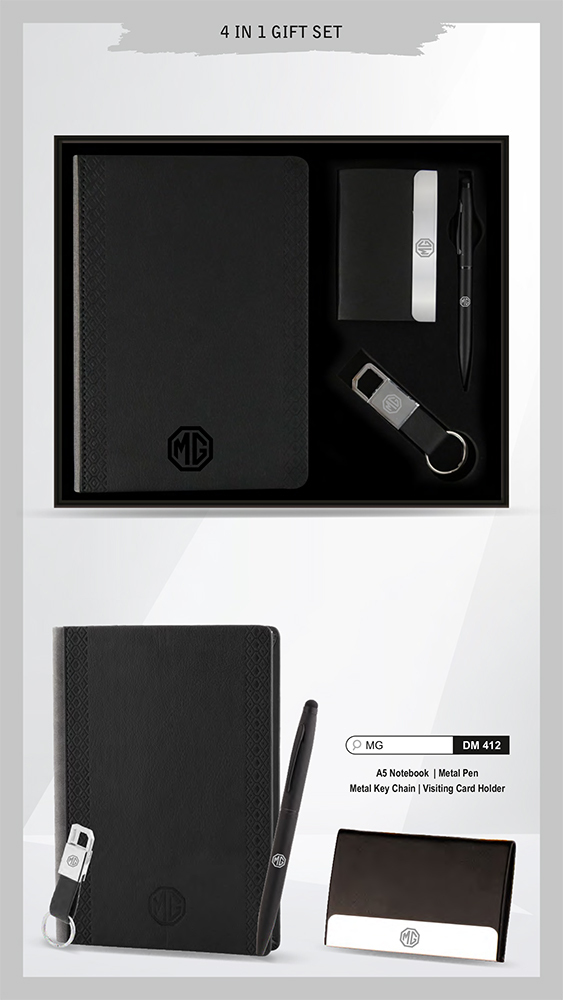 DM412 MG A5 Notebook Metal Pen Metal Key Chain And Visiting Card Holder Gift Set