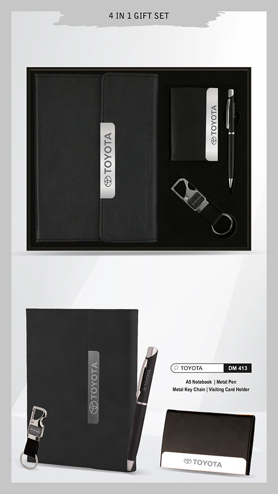 DM413 Toyota A5 Notebook Metal Pen Metal Key Chain And Visiting Card Holder Gift Set