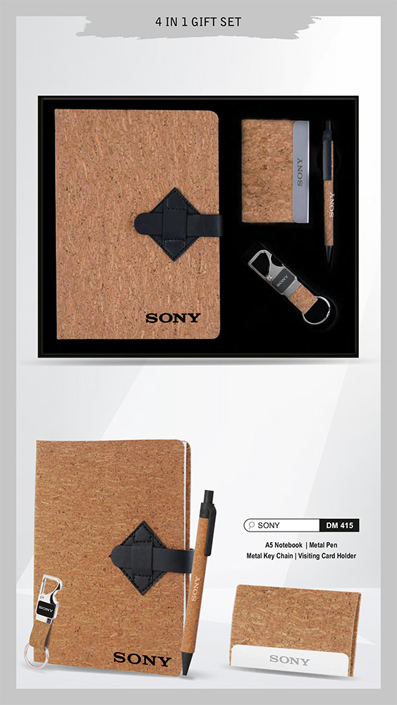 DM415 Son A5 Notebook Metal Pen Metal Key Chain And Visiting Card Holder Gift Set