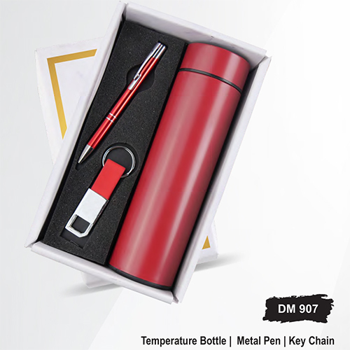 DM907 Key Chain Temperature Bottle And Metal Pen Gift Set