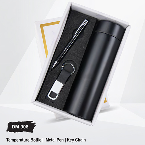 DM908 Key Chain Temperature Bottle And Metal Pen Gift Set