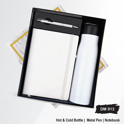 DM913 Hot And Cold Bottle Metal Pen And Notebook Gift Set