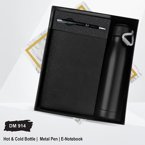 DM914 Hot & Cold Bottle Metal Pen And E-Notebook Gift Set