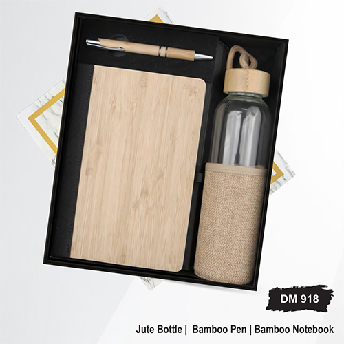 DM918 Jute Bootle Bamboo Pen And Bamboo Notebook Gift Set