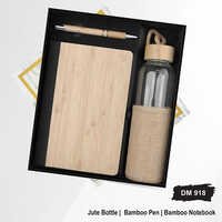 Dm918 Jute Bootle Bamboo Pen And Bamboo Notebook Gift Set