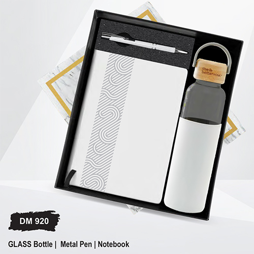 DM920 Glass Bottle Metal Pen And Notebook Gift Set