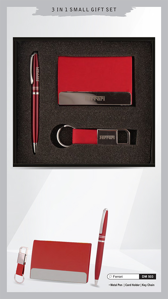 DM503 Ferrari Metal Pen Card Holder And Key Chain Gift Set