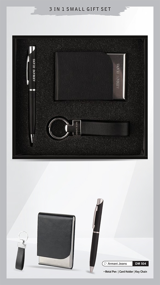DM504 Armani Jeans Metal Pen Card Holder And Key Chain Gift Set