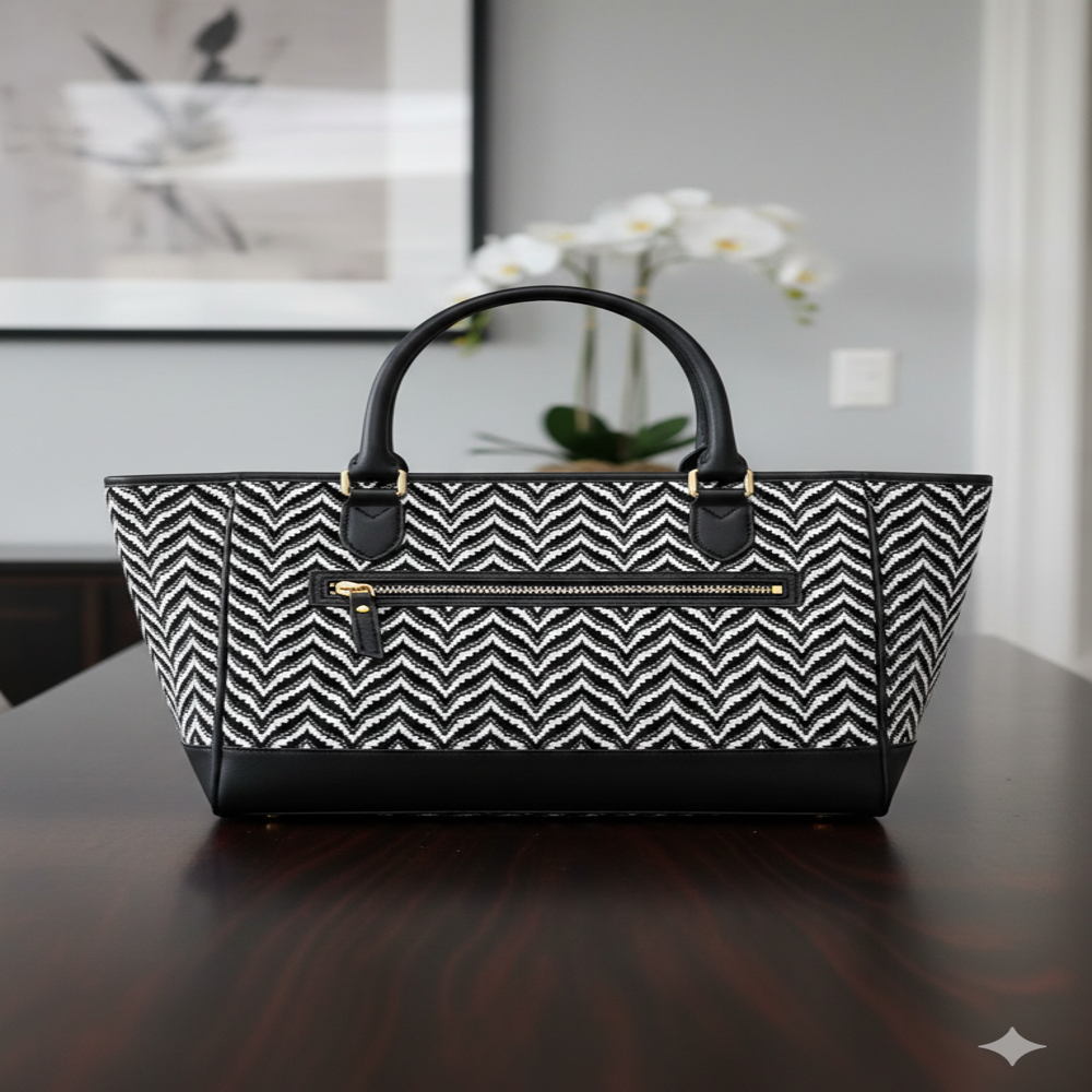 Black White Bag Fabric Jacquard - Color: Multicolor