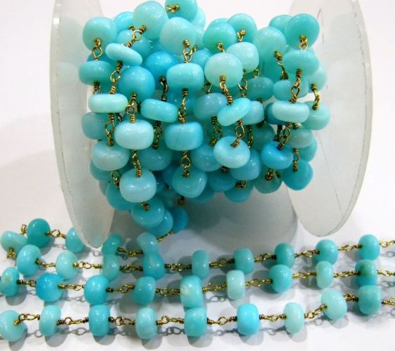 Natural Blue Opal Rondelle 10 mm Plain Smooth Beaded Rosary Chain Sold Per Foot High Quality Wholesale Price Jewelry making chain