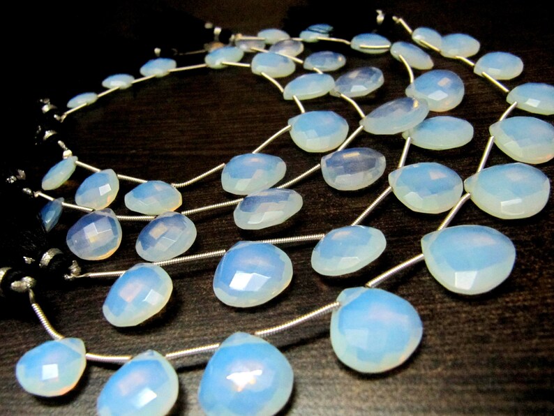 White Opal Hydro Quartz Heart shape Briolette12 to 16mm Graduated Beads Strand 8 inch long Gemstone