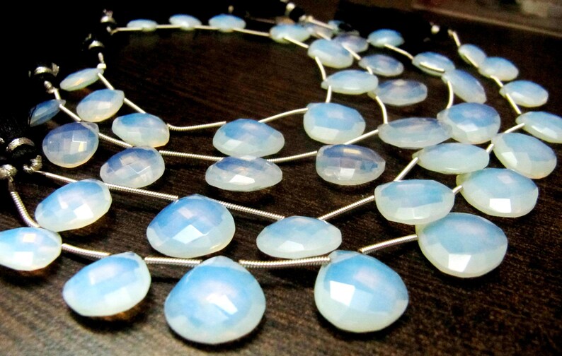 White Opal Hydro Quartz Heart shape Briolette12 to 16mm Graduated Beads Strand 8 inch long Gemstone