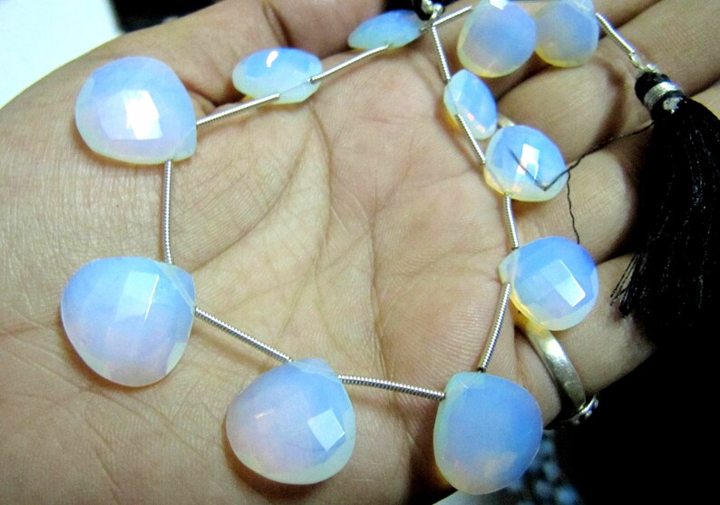 White Opal Hydro Quartz Heart shape Briolette12 to 16mm Graduated Beads Strand 8 inch long Gemstone