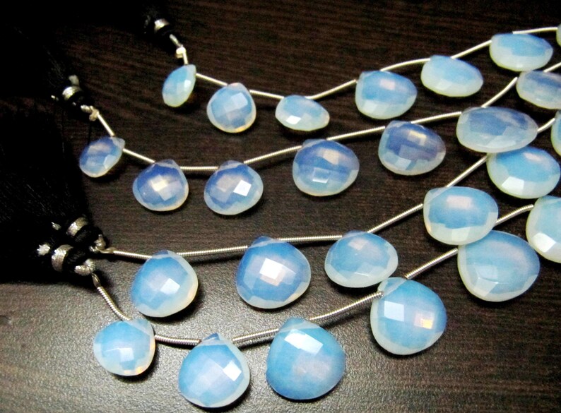 White Opal Hydro Quartz Heart shape Briolette12 to 16mm Graduated Beads Strand 8 inch long Gemstone