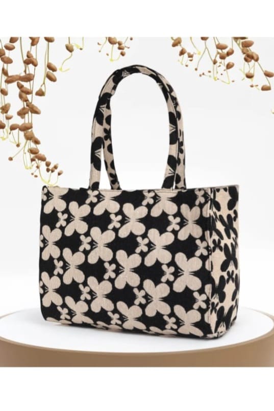 Black Beige Bag Fabric Jacquard - Attributes: Washable