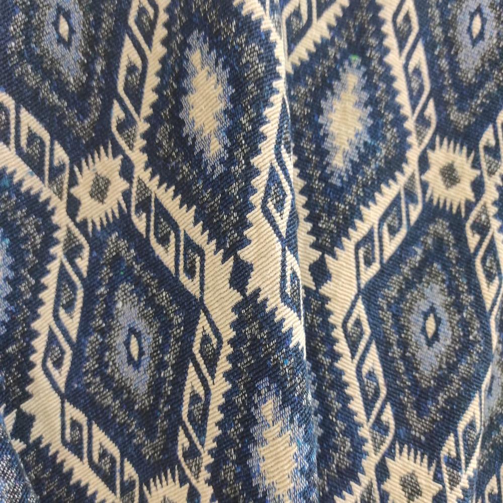 blue and beige jacquard bag fabric