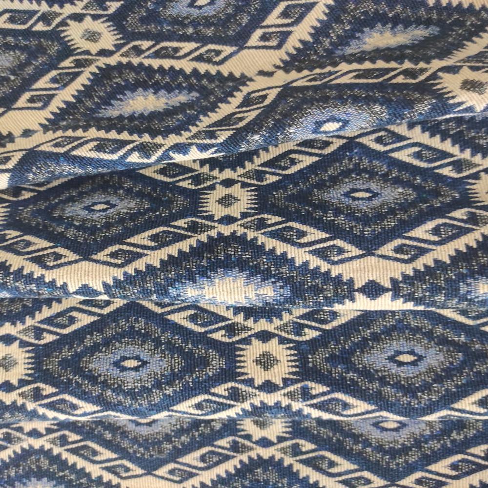 blue and beige jacquard bag fabric