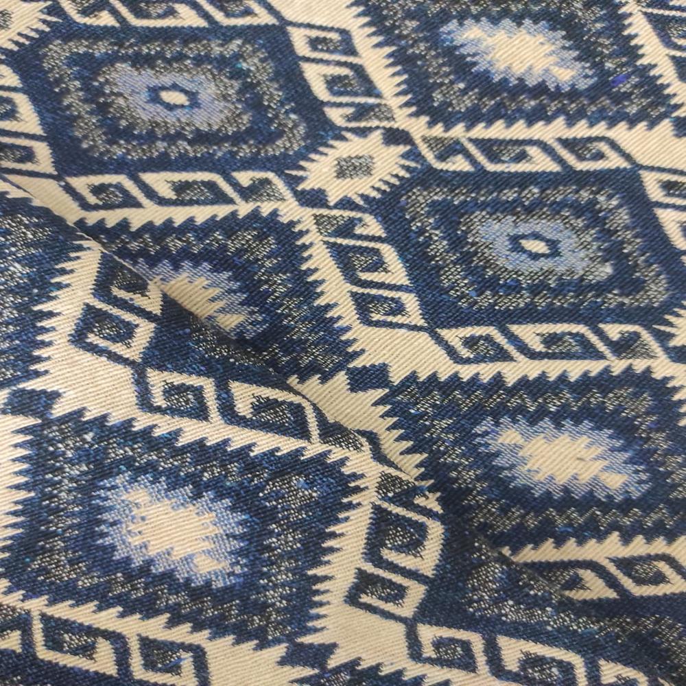 blue and beige jacquard bag fabric