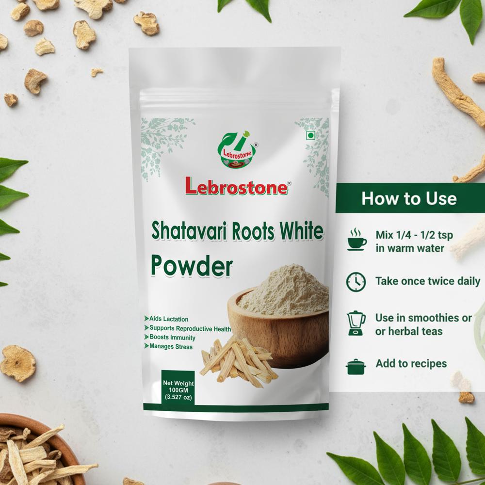 Lebrostone Shatavari  Root white Powder  Supports Lactation, Reproductive Health & Immunity(100gm)