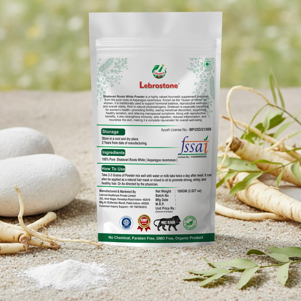 Lebrostone Shatavari  Root white Powder  Supports Lactation, Reproductive Health & Immunity(100gm)
