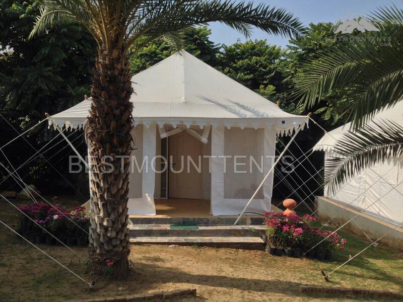Swiss Cottage Tent - Color: Off-white With Decorative Trims