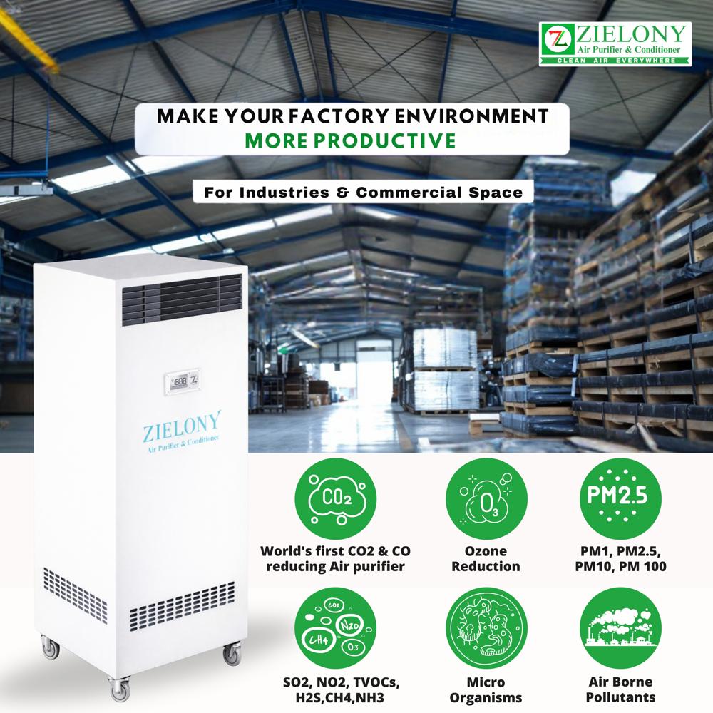 Zielony Air Purifier & Conditioner | Hot & Cool Air |  No Filter Replacement | Eliminates PM (1-100), CO2, CO, NO2, SO2, NH3, TVOCs and Other Harmful Gases | 1 Year On-site Warranty
