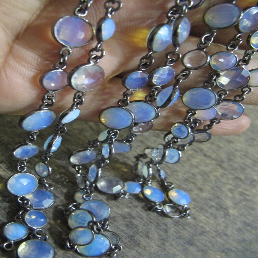 1 Foot-: White Opal Quartz Round Coin Shape Briolette Faceted alternative Size Bezel Connector Chain Wholesale Prices Jewelry making Chain
