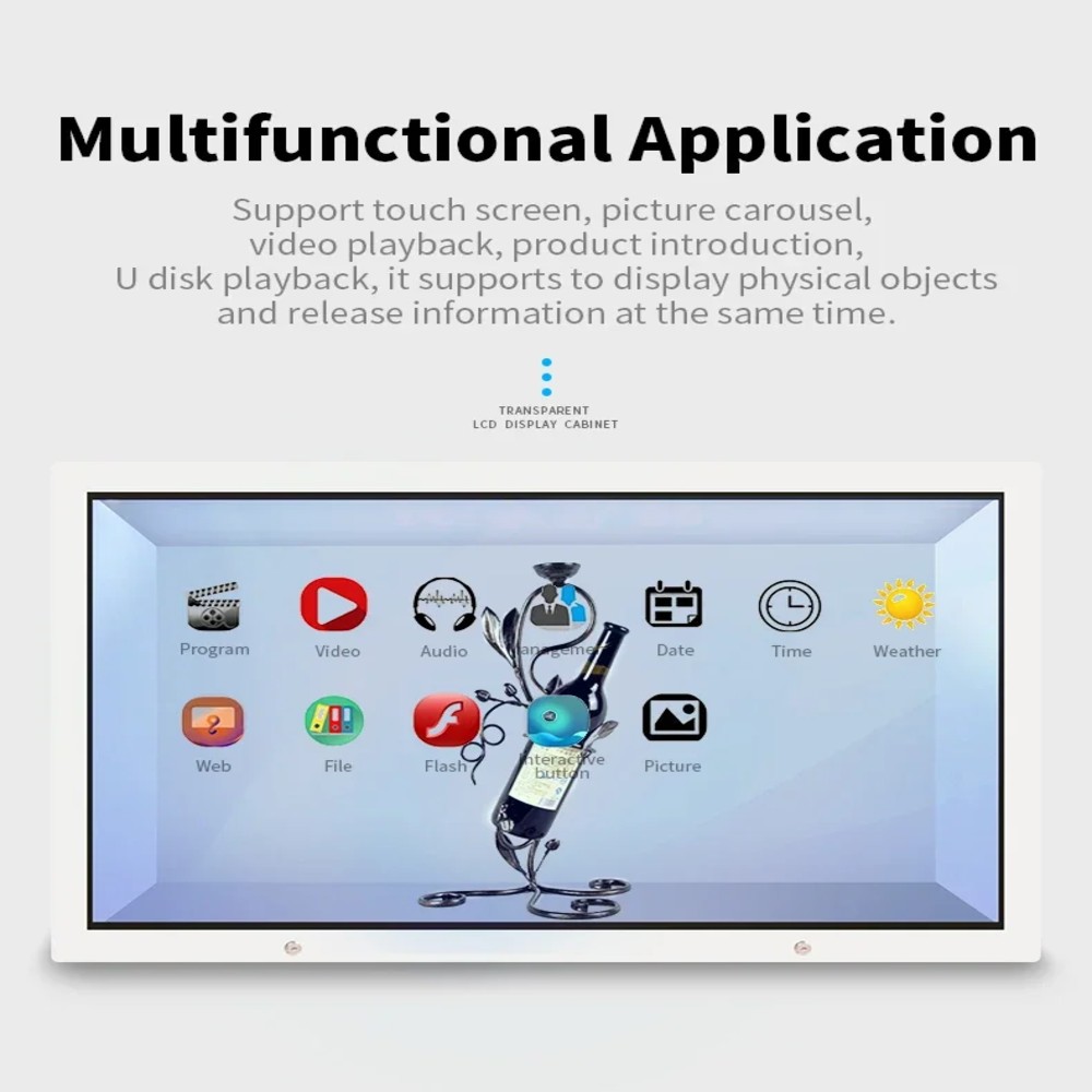 Interactive 86 Inch Transparent LCD Advertising Display | 10-Point Capacitive Touch | 4K UHD Digital Signage