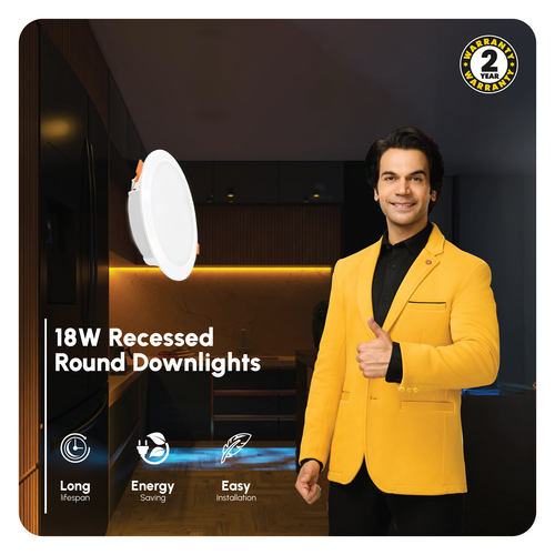 Sun King 18W Energy Efficient LED Round Recessed Downlight (Available in Cool and Warm White)