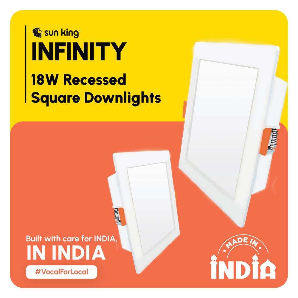 Sun King 18W Energy Efficient LED Square Recessed Downlight (Available in Cool and Warm White)
