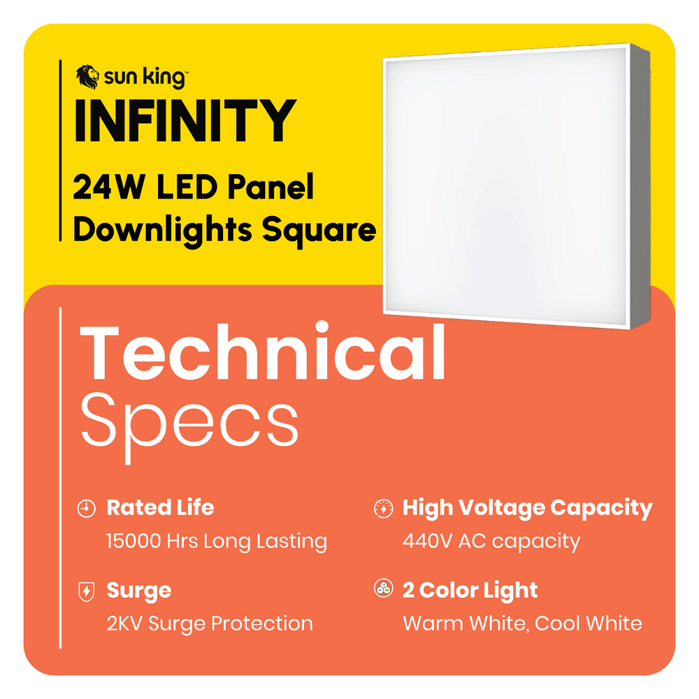 Sun King 24W Energy Efficient LED Square Surface Downlight (Available in Cool and Warm White)