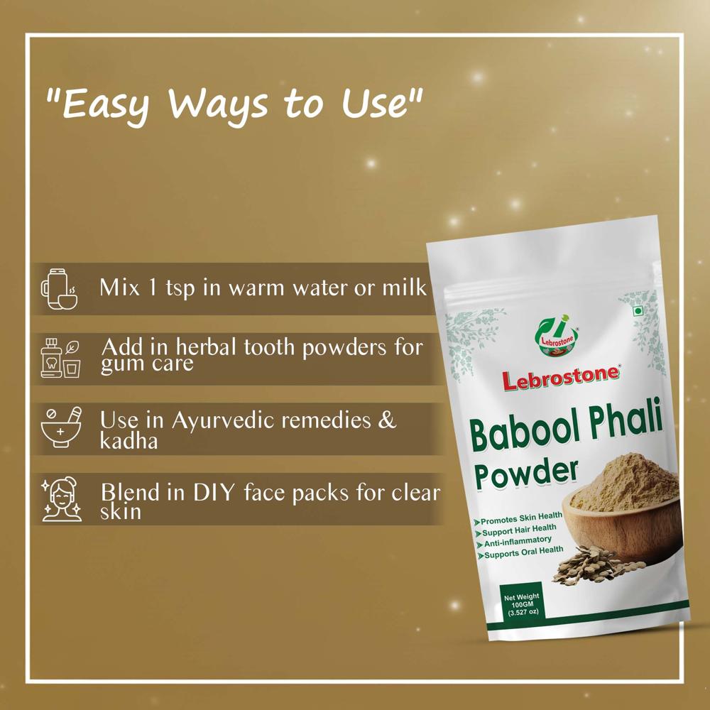 Lebrostone Babool Phali Powder  Supports Oral & Dental Health, Digestion, Bones & Skin Care(100gm)