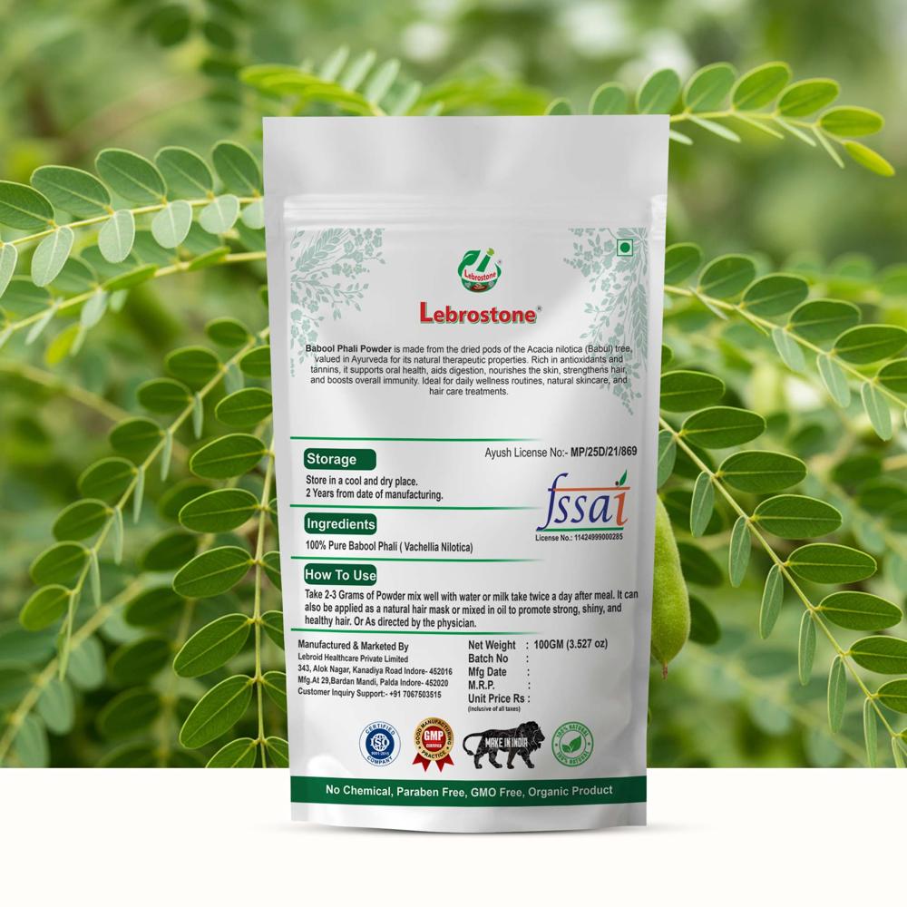 Lebrostone Babool Phali Powder  Supports Oral & Dental Health, Digestion, Bones & Skin Care(100gm)