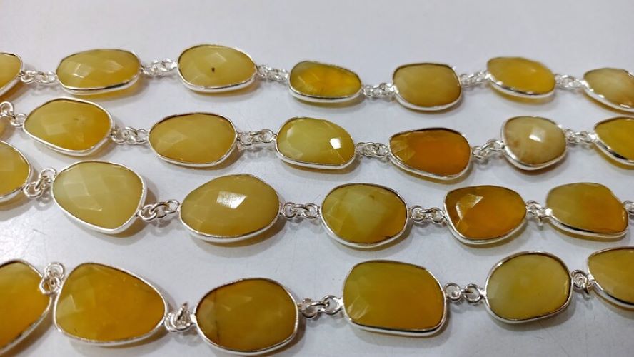 Natural yellow Opal Briolette Faceted Free Shape 12 to 15mm Bezel Connector Gemstone Chain Sold Per Foot Great Quality Chain