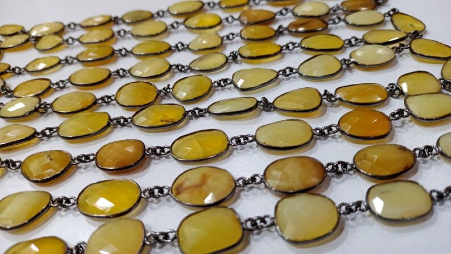 Natural yellow Opal Briolette Faceted Free Shape 12 to 15mm Bezel Connector Gemstone Chain Sold Per Foot Great Quality Chain