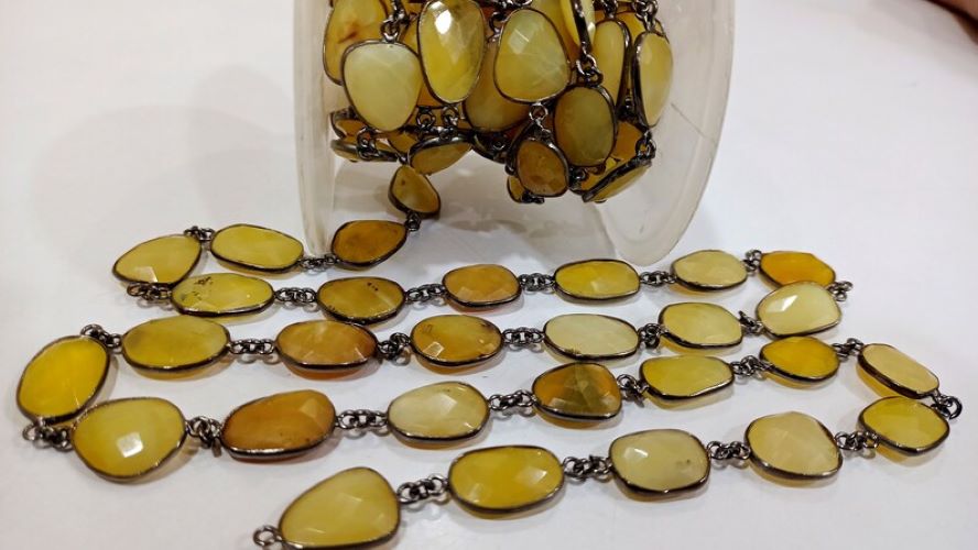 Natural yellow Opal Briolette Faceted Free Shape 12 to 15mm Bezel Connector Gemstone Chain Sold Per Foot Great Quality Chain