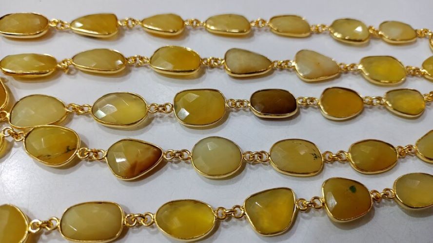 Natural yellow Opal Briolette Faceted Free Shape 12 to 15mm Bezel Connector Gemstone Chain Sold Per Foot Great Quality Chain