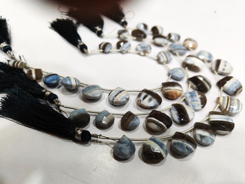 Natural Boulder Opal Briolette heart shape 12-14mm Beads Sold Per strand 8 inches Long Bolder opal Gemstones