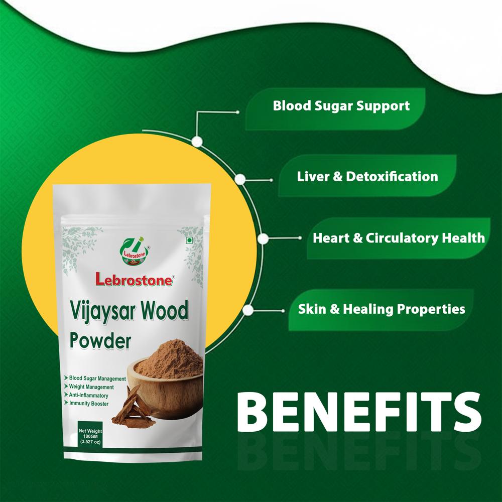 Lebrostone Vijayasar Wood  Blood Sugar Support, Liver Detox & Heart Health(100gm)