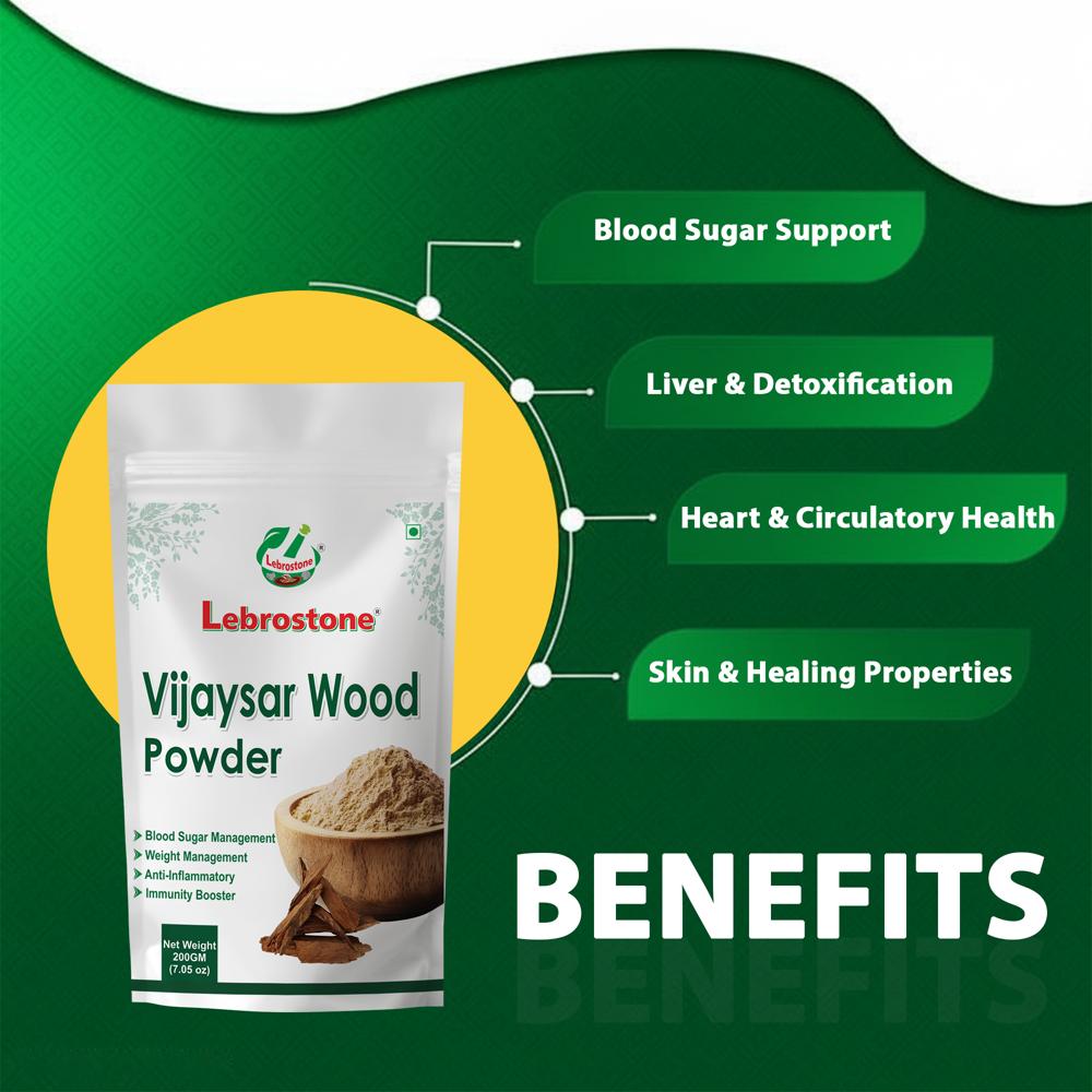 Lebrostone Vijayasar Wood | Blood Sugar Support, Liver Detox & Heart Health(200gm)
