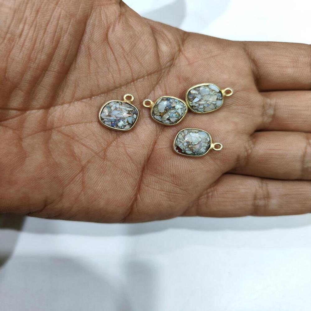 Ethiopian Opal Copper Turquoise Cushion Shape 10mm Briolette connector Bezel Charms Sold Per piece