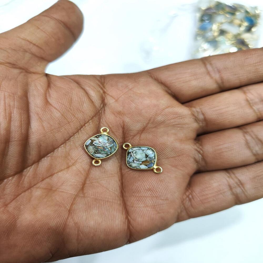 Ethiopian Opal Copper Turquoise Cushion Shape 10mm Briolette connector Bezel Charms Sold Per piece