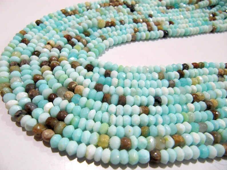 Natural Peruvian Opal Rondelle faceted Beads 3 to 6mm best Quality Beads Strand 8 inches Long Jewelry making gemstone beads choose size