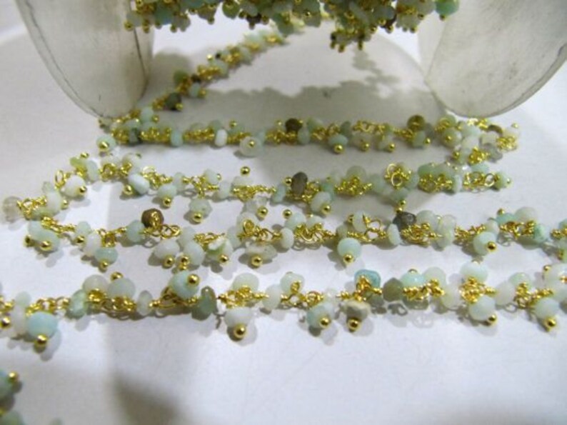 Natural Peruvian Opal Rondelle Faceted Dangling Cluster Chain 2.5 to 3mm Thick Wire Wraped Wholesale Prices