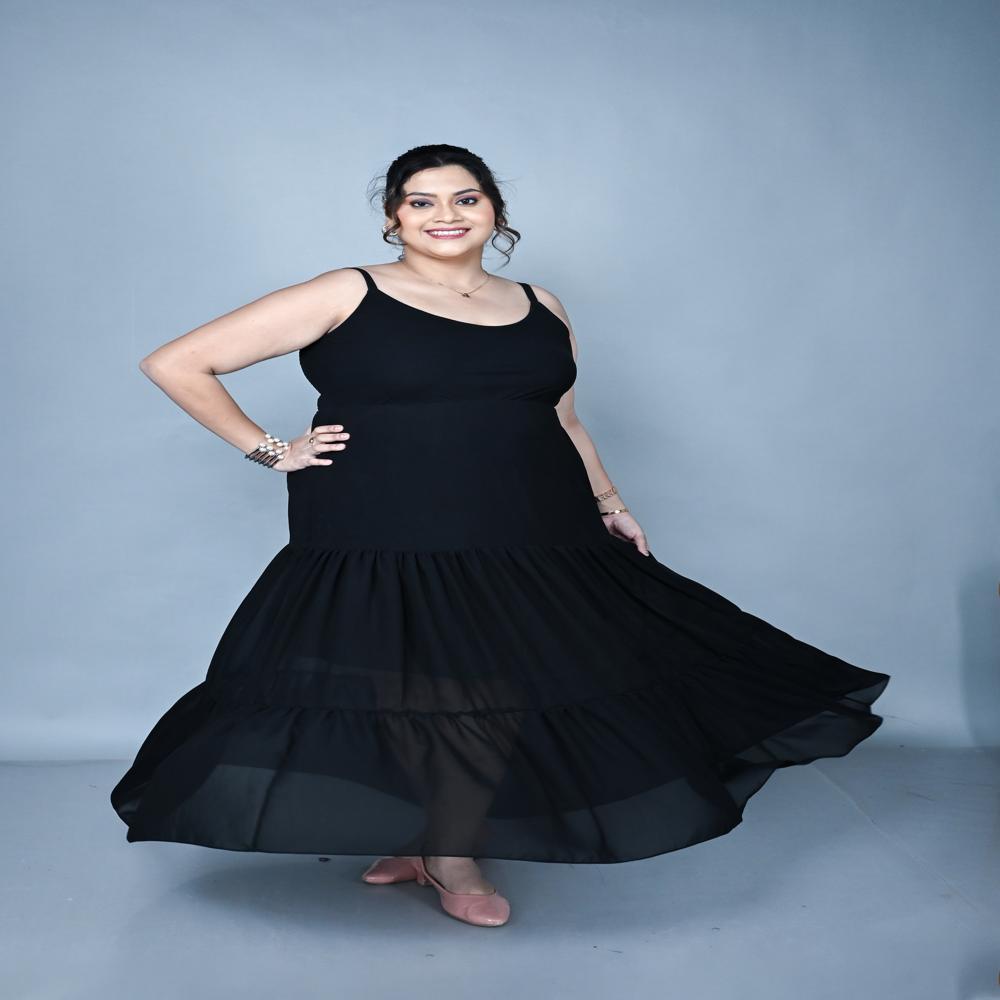 Ladies Jet Black Maxi Dress