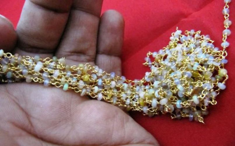 Natural Ethiopian Opal Rondelle Plain Smooth Beaded 2.5-3mm Size Opal Sterling Silver Rosary Bead Chain Wholesale Prices Gemstone Chain